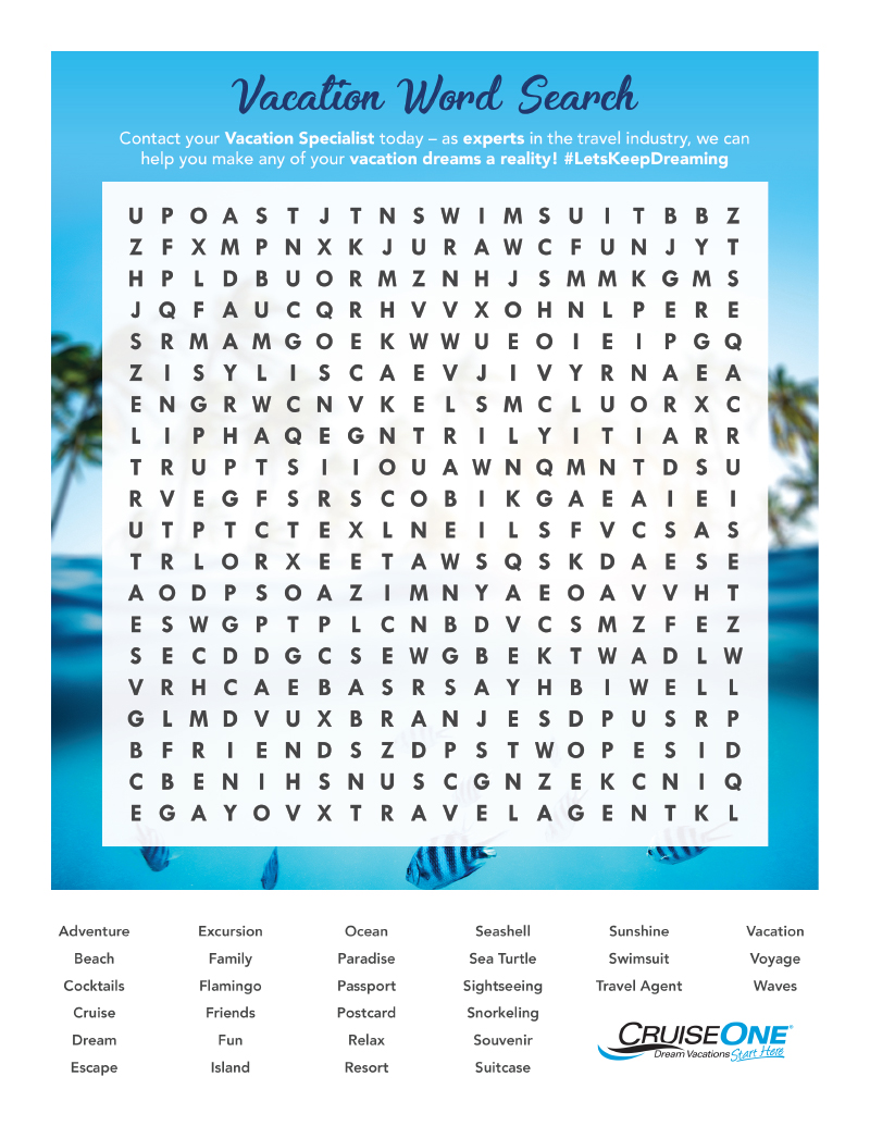 Vacation Word Search Preview Image