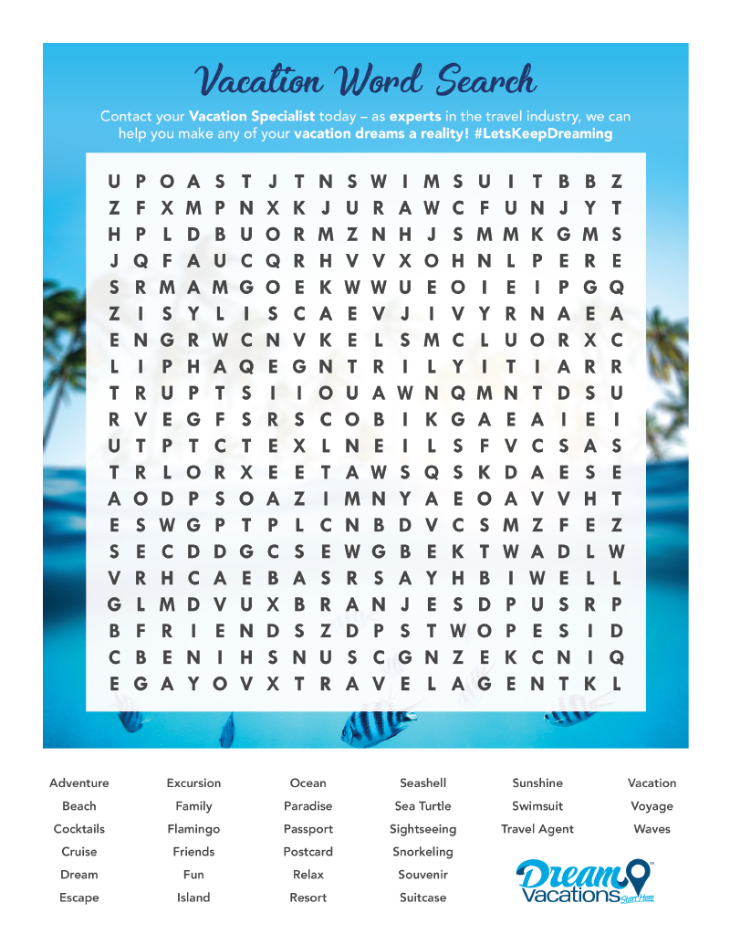 Vacation Word Search Preview Image